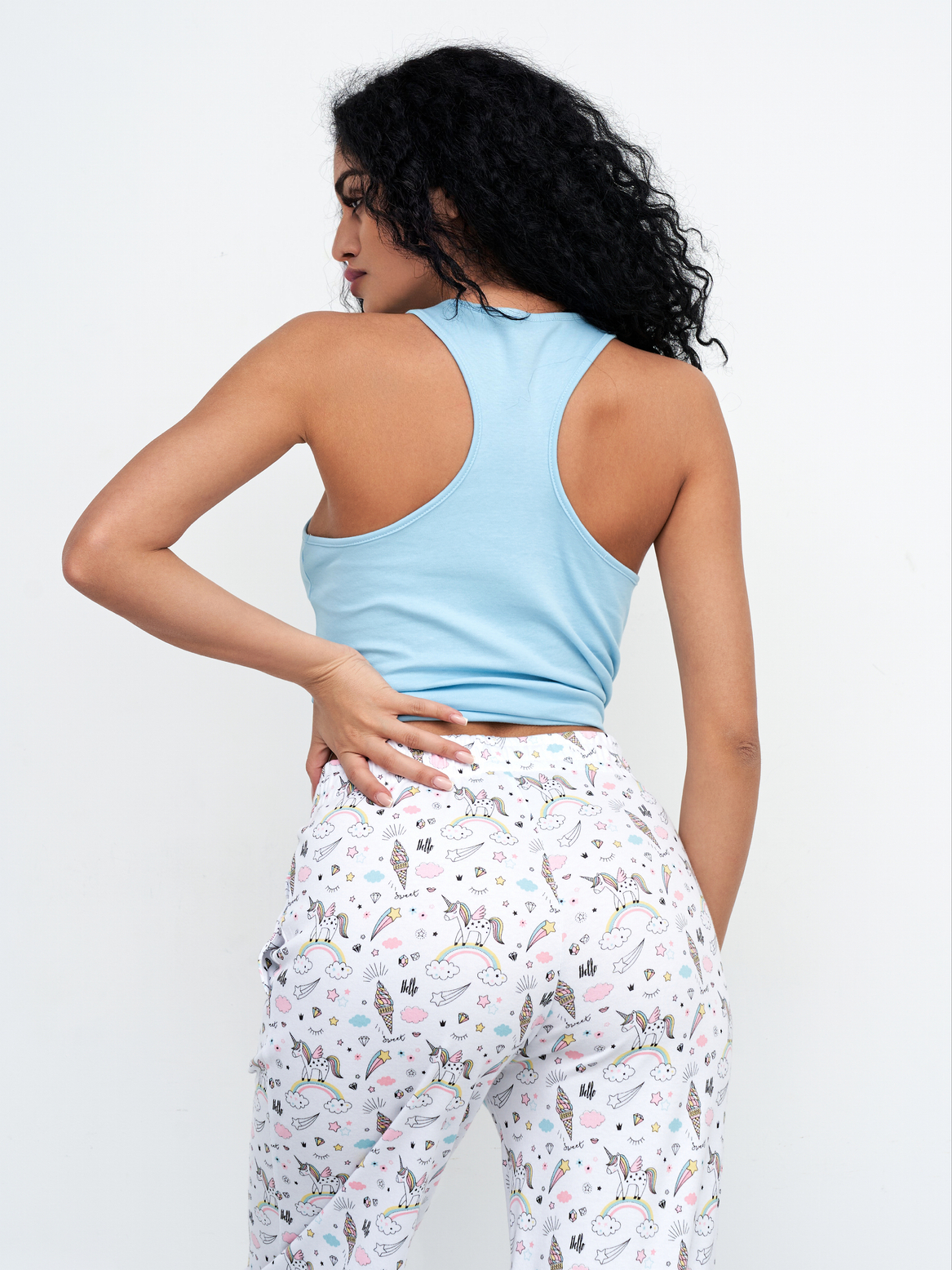 Костюм домашний голубая майка с брюками принт