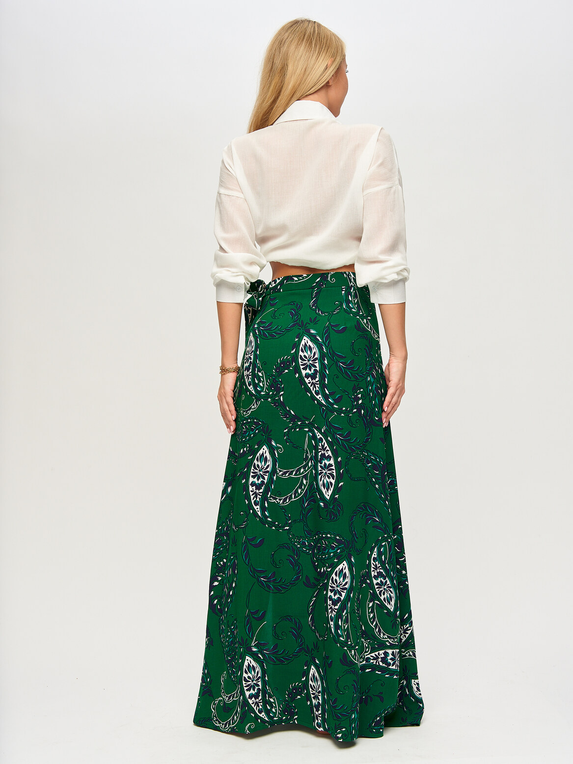 Юбка макси в стиле бохо темно-зеленая